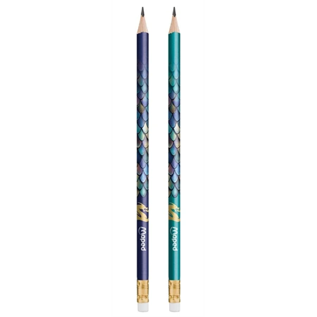 Ceruza MAPED Dragon grafitceruza háromszögletű kialakítással és látványos sárkány mintával, HB, radírral, 12db