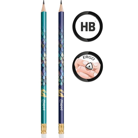 Ceruza MAPED Dragon grafitceruza háromszögletű kialakítással és látványos sárkány mintával, HB, radírral, 1db