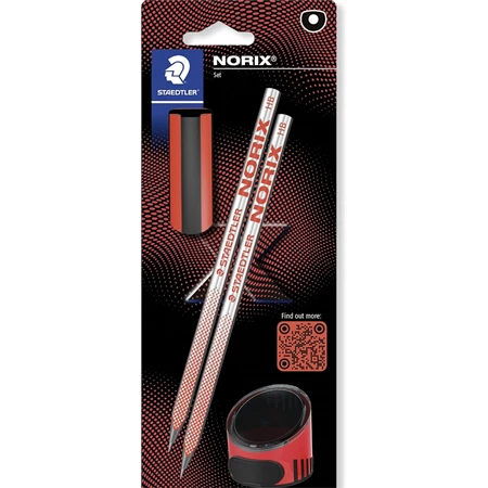 Ceruza készlet STAEDTLER Norix 181 2 db grafitceruza + 1 db egylyukú hegyező + 1 db radír, korall piros
