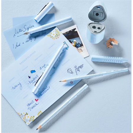 Ceruza szett Faber-Castell Grip Jumbo grafitceruza B + trió hegyező + radír égkék bliszterben