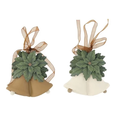 Dekoráció csengő fagyallal akasztós poly 7x4x8 cm krém, barna 2 féle 1db, figura nem választható