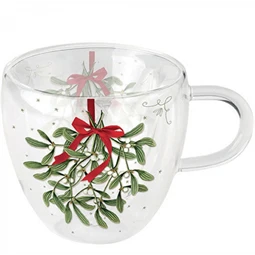 Csésze, duplafalú borosilicate 250ml Mistletoe with bow white