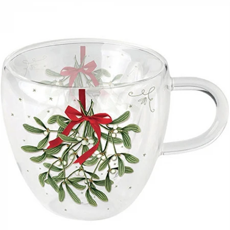 Csésze, duplafalú borosilicate 250ml Mistletoe with bow white