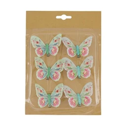 Csipesz pillangó textil 6,5x5x1cm színes 6db/csomag