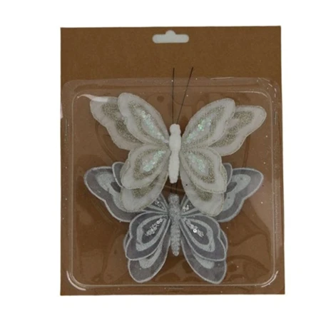 Csipesz pillangó textil, fém 16x10,5x1,5cm ezüst/arany 2 féle 1db ( figura nem választható )