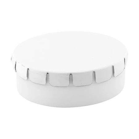 Cukorkák kerek műanyag, fém tetejű 45x15mm-es dobozban, kb. 12gr mentás cukor