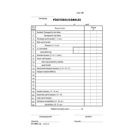 DF.200/d Pénztárelszámolás 25x2