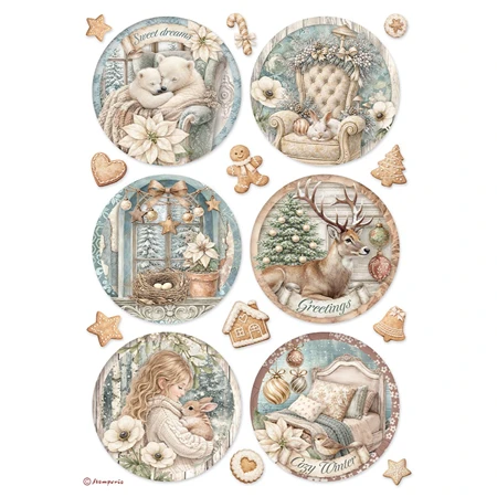 Decoupage rizspapír A/4 White Christmas Cozy Bear 6rounds