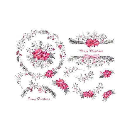 Decoupage rizspapír A/4 Karácsonyi indák zöld-ciklámen