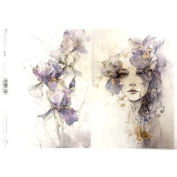 Decoupage rizspapír A/4 Női fej és liliom