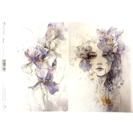 Decoupage rizspapír A/4 Női fej és liliom