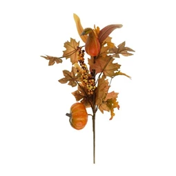 Dekoráció Ág leveles tökkel 82cm narancssárga B