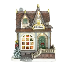 Dekoráció Ajándékbolt LED-es poly 16,5x12,5x21 cm barna dioráma