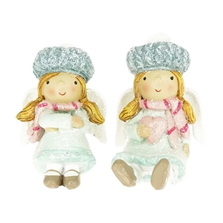 Dekoráció Angyal sapkában, szívvel ülő glitteres poly 4,2x4x6,5 cm menta, rózsaszín 2 féle, 1 db, pasztell karácsony