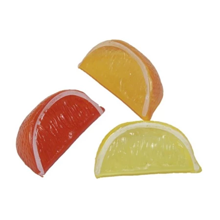 Dekoráció Citrus szelet műanyag 5x2x2,5 cm sárga, narancssárga 6db/csomag