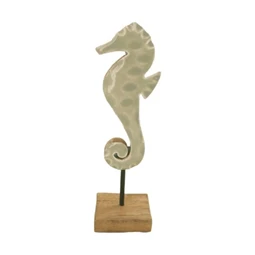 Dekoráció Csikóhal zománcozott, fa, kerámia 6x6x19 cm menta