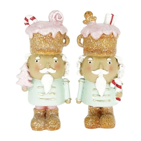 Dekoráció Diótörő cukorbottal, fenyővel álló poly 4x3x10 cm menta, rózsaszín 2 féle, 1db, pasztell karácsony