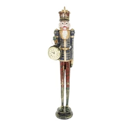Dekoráció Diótörő órával, álló poly 12x10x52 cm bordó, kék