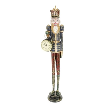 Dekoráció Diótörő órával, álló poly 12x10x52 cm bordó, kék