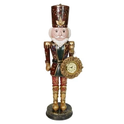 Dekoráció Diótörő órával, álló poly 19x15x57 cm bordó, arany