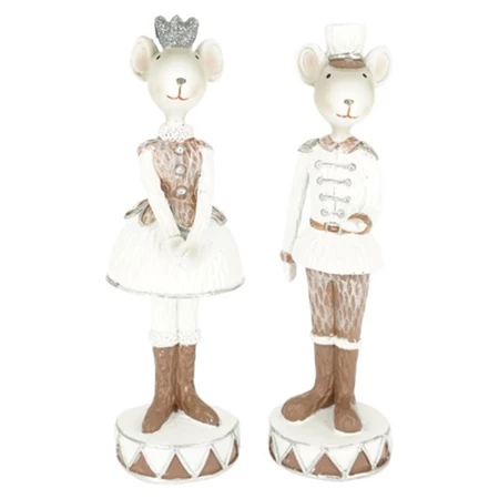 Dekoráció Egér fiú, lány ruhában álló poly 4,5x4,5x14,5 cm fehér, bézs 2 féle, 1db