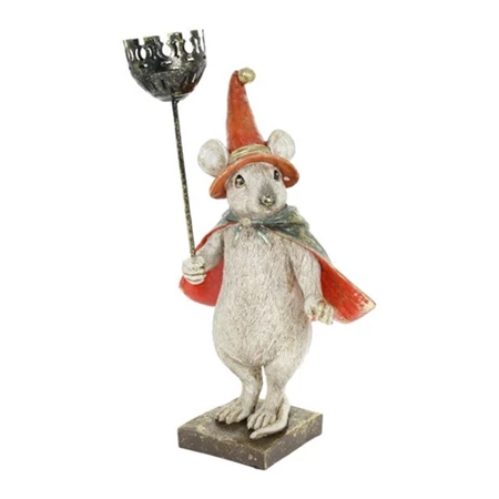 Dekoráció Egér kalapban gyertyatartóval, álló poly 18,5x16x32 cm arany, narancssárga