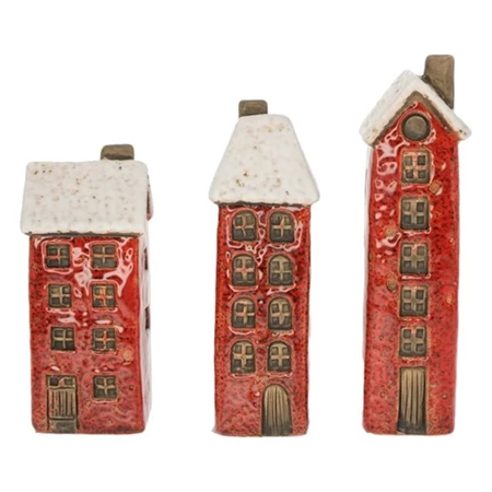 Dekoráció Ház kerámia 3 féle 14x3,5x3cm 12,5x3,5x3cm vagy 11x4,2x3,2cm piros- fehér 3 féle, 1db