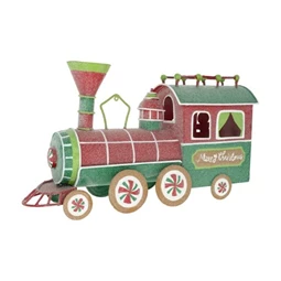 Dekoráció Játékvonat glitteres fém 37x11x21 cm piros, zöld, pasztell karácsony