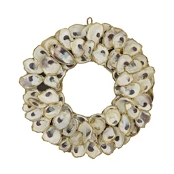 Dekoráció Koszorú kagyló akasztós 30x30x3 cm fehér, arany