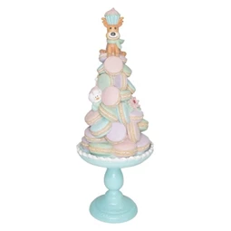 Dekoráció Macaron tál szarvassal és hóemberrel glitteres, poly 24x24x60 cm pasztell karácsony