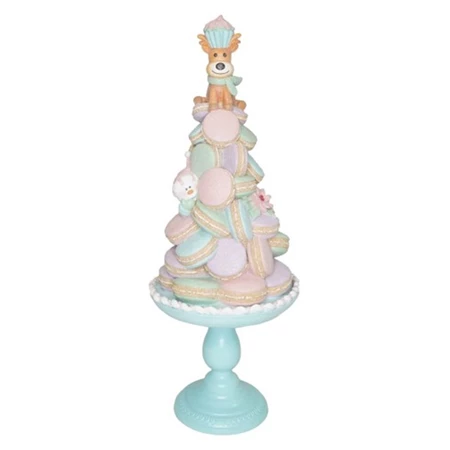 Dekoráció Macaron tál szarvassal és hóemberrel glitteres, poly 24x24x60 cm pasztell karácsony