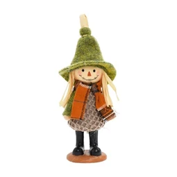 Dekoráció Madárijesztő lány textil, poly 5x20x5 cm zöld, barna
