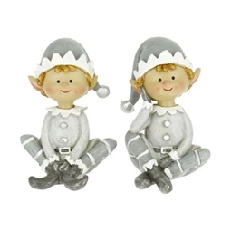 Dekoráció Manó fiú, lány sapkában ülő poly 5x4x7,5 cm szürke, fehér 2 féle, 1db