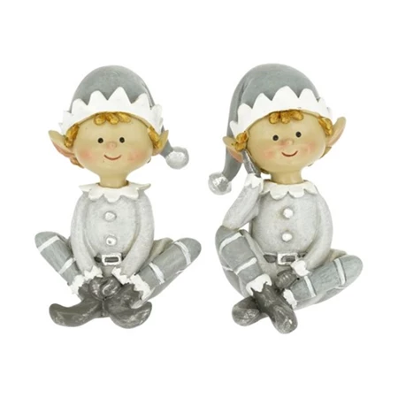Dekoráció Manó fiú, lány sapkában ülő poly 5x4x7,5 cm szürke, fehér 2 féle, 1db