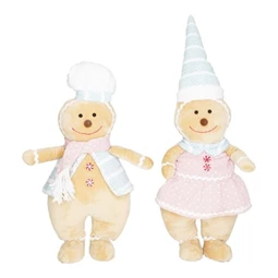 Dekoráció Mézeskalács figura fiú, lány álló textil 20x15x40 cm kék, rózsaszín 2 féle, pasztell karácsony