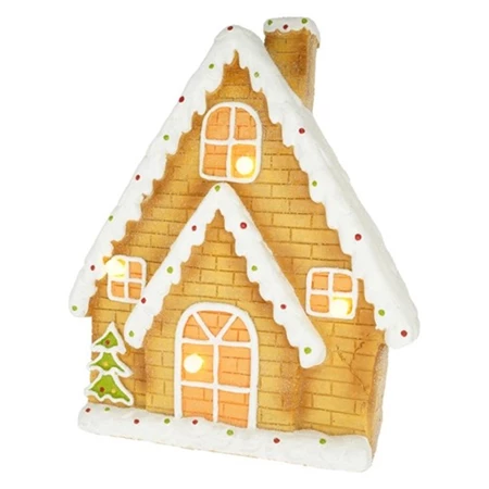 Dekoráció Mézeskalács ház LED-es magnézia 34,5x15x40 cm barna, fehér