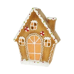 Dekoráció Mézeskalács ház LED-es poly 19,9x9,5x23 cm barna, fehér