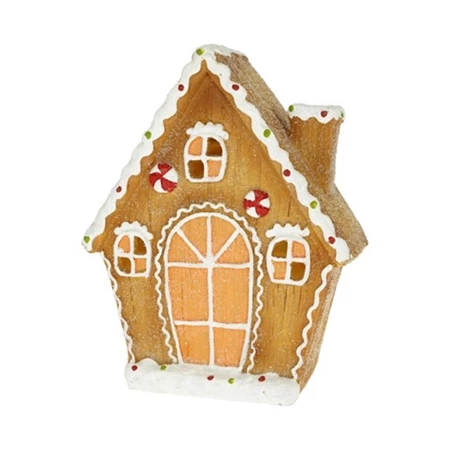 Dekoráció Mézeskalács ház LED-es poly 19,9x9,5x23 cm barna, fehér