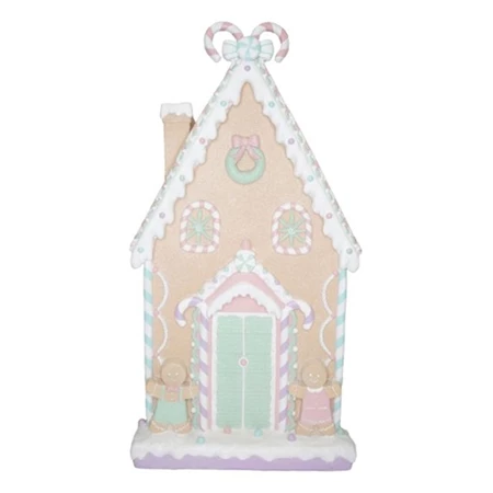 Dekoráció Mézeskalács ház glitteres magnézia 50x15x93 cm pasztell karácsony