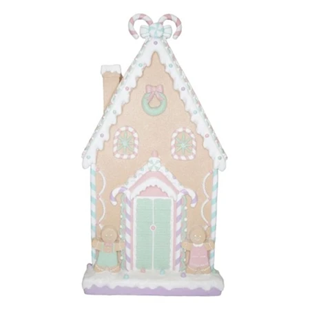 Dekoráció Mézeskalács ház glitteres magnézia 50x15x93 cm pasztell karácsony