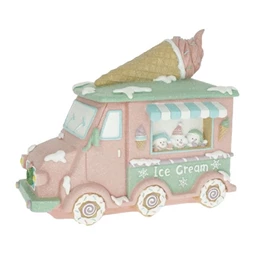 Dekoráció Mézeskalács jégkrémes autó glitteres poly 26x13,5x22 cm pasztell karácsony