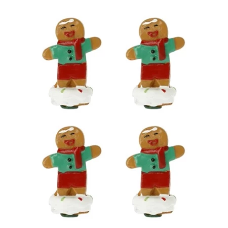 Dekoráció Mézeskalács kisfiú sállal poly 2,7x1,5x4,1 cm zöld, barna 4db/csomag