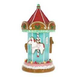 Dekoráció Mézeskalács körhinta, LED-es poly 12,5x11,5x22 cm színes