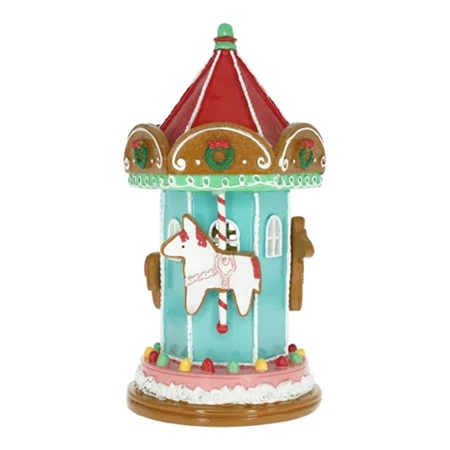 Dekoráció Mézeskalács körhinta, LED-es poly 12,5x11,5x22 cm színes