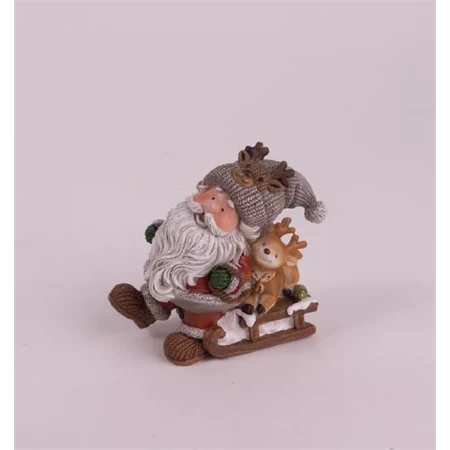 Dekoráció Mikulás szánkón, szarvassal, poly 8x8cm