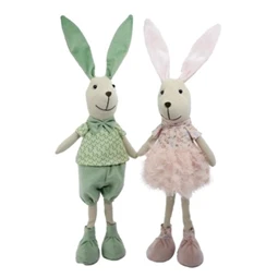 Dekoráció Nyúl álló fiú, lány textil 14x10x48 cm zöld, rózsaszín 2 féle, 1db