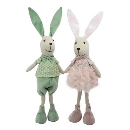 Dekoráció Nyúl álló fiú, lány textil 14x10x48 cm zöld, rózsaszín 2 féle, 1db