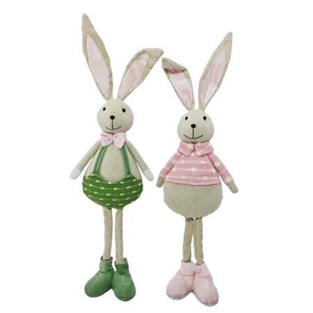 Dekoráció Nyúl álló fiú, lány textil 18x10x66 cm zöld, rózsaszín 2 féle, 1db