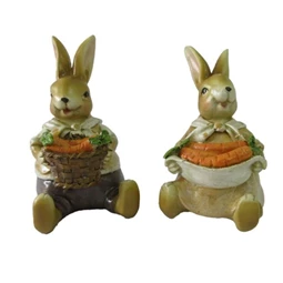 Dekoráció Nyúl fiú, lány répával ülő poly 10x6x6 cm bézs, barna 2 féle, 1db