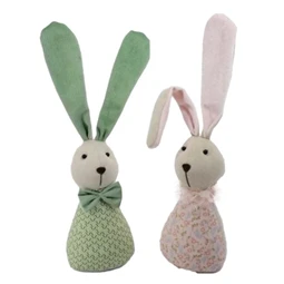 Dekoráció Nyúl fiú, lány textil 11x8x37 cm zöld, rózsaszín 2 féle, 1db